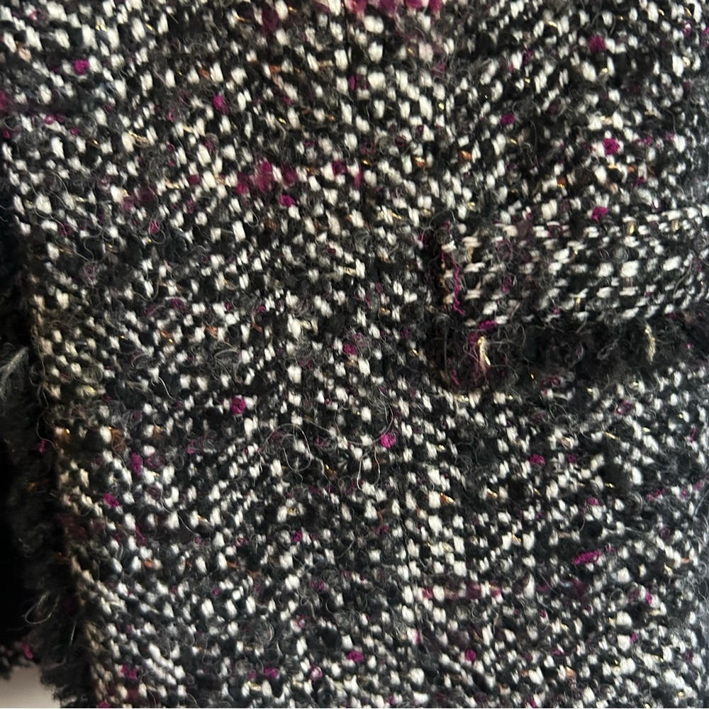 Massimo Dutti Cropped Boucle Tweed Blazer Black White Purple Size 2 - Picture 4 of 15